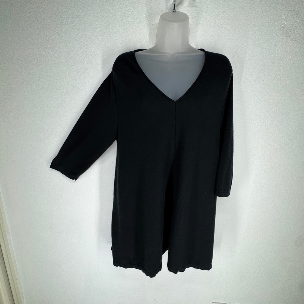 Pure Jill Black V Neck A Line‎ Tunic Sweater Cotton Silk Blend Large Lagenlook